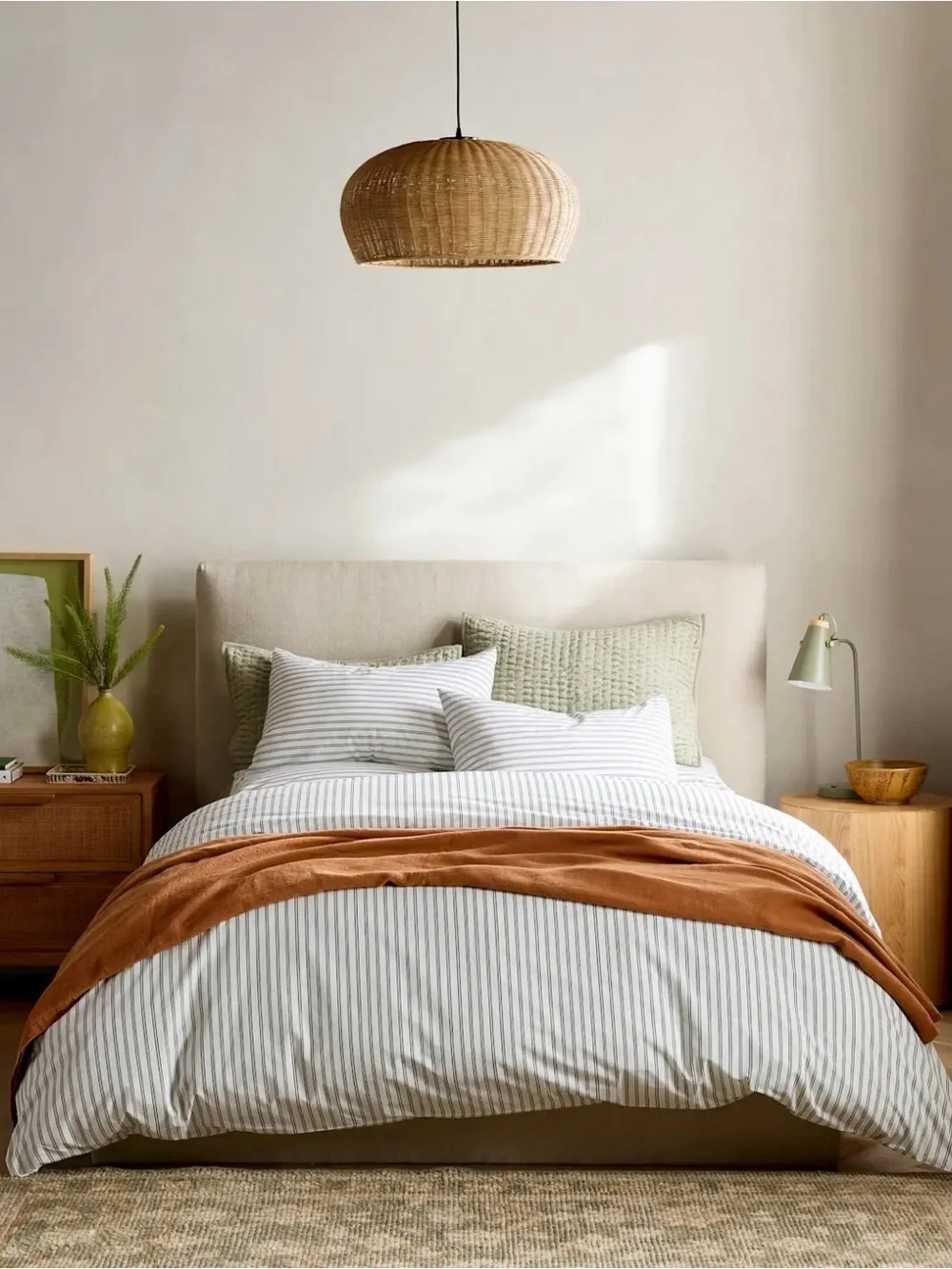 Quince White and Pine Thin Stripe Percale Duvet Cover